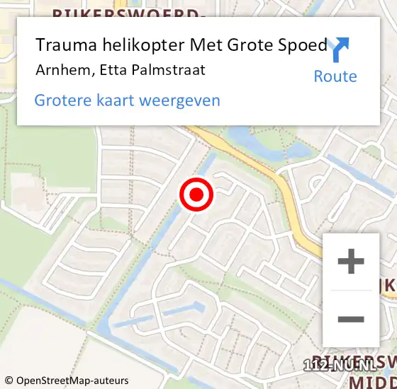 Locatie op kaart van de 112 melding: Trauma helikopter Met Grote Spoed Naar Arnhem, Etta Palmstraat op 12 september 2023 09:58