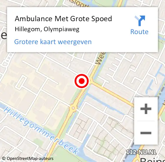 Locatie op kaart van de 112 melding: Ambulance Met Grote Spoed Naar Hillegom, Olympiaweg op 12 september 2023 10:27