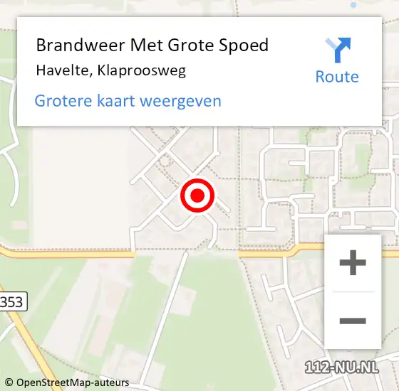 Locatie op kaart van de 112 melding: Brandweer Met Grote Spoed Naar Havelte, Klaproosweg op 12 september 2023 10:50
