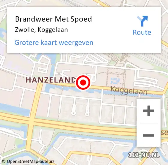 Locatie op kaart van de 112 melding: Brandweer Met Spoed Naar Zwolle, Koggelaan op 12 september 2023 10:54