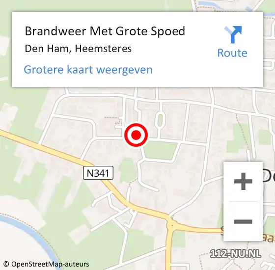 Locatie op kaart van de 112 melding: Brandweer Met Grote Spoed Naar Den Ham, Heemsteres op 12 september 2023 11:00
