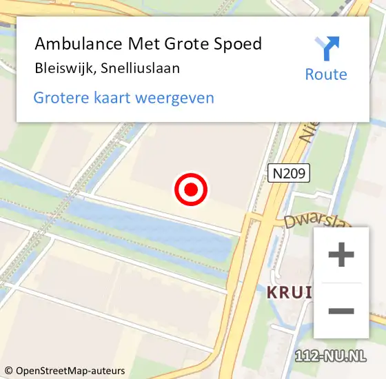 Locatie op kaart van de 112 melding: Ambulance Met Grote Spoed Naar Bleiswijk, Snelliuslaan op 12 september 2023 11:03