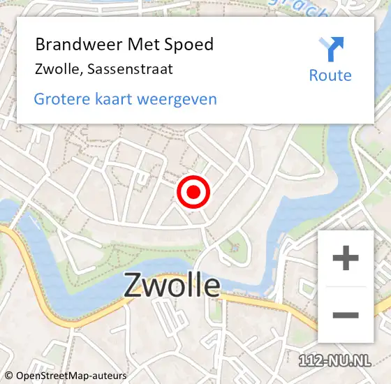 Locatie op kaart van de 112 melding: Brandweer Met Spoed Naar Zwolle, Sassenstraat op 12 september 2023 11:27