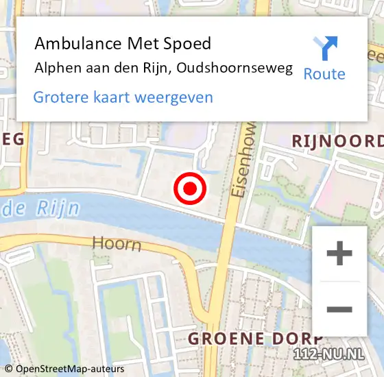 Locatie op kaart van de 112 melding: Ambulance Met Spoed Naar Alphen aan den Rijn, Oudshoornseweg op 12 september 2023 11:27