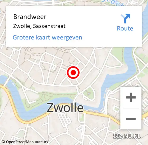 Locatie op kaart van de 112 melding: Brandweer Zwolle, Sassenstraat op 12 september 2023 11:28