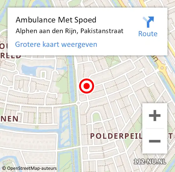 Locatie op kaart van de 112 melding: Ambulance Met Spoed Naar Alphen aan den Rijn, Pakistanstraat op 12 september 2023 11:33