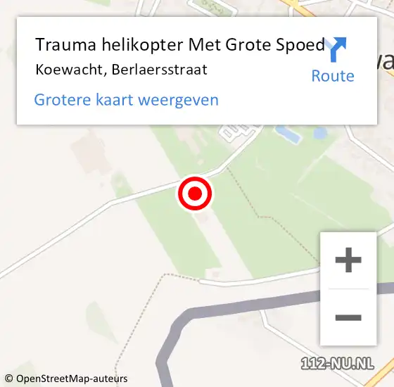 Locatie op kaart van de 112 melding: Trauma helikopter Met Grote Spoed Naar Koewacht, Berlaersstraat op 12 september 2023 11:42
