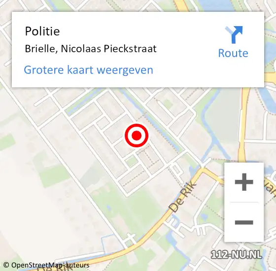 Locatie op kaart van de 112 melding: Politie Brielle, Nicolaas Pieckstraat op 12 september 2023 12:25