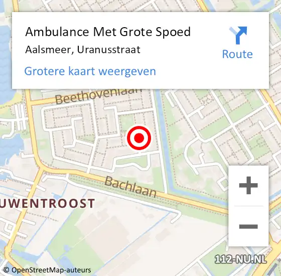 Locatie op kaart van de 112 melding: Ambulance Met Grote Spoed Naar Aalsmeer, Uranusstraat op 12 september 2023 12:36