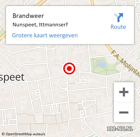 Locatie op kaart van de 112 melding: Brandweer Nunspeet, Ittmannserf op 12 september 2023 12:48