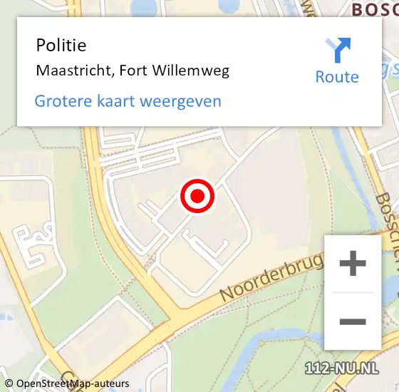 Locatie op kaart van de 112 melding: Politie Maastricht, Fort Willemweg op 12 september 2023 12:53