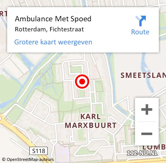 Locatie op kaart van de 112 melding: Ambulance Met Spoed Naar Rotterdam, Fichtestraat op 12 september 2023 13:20