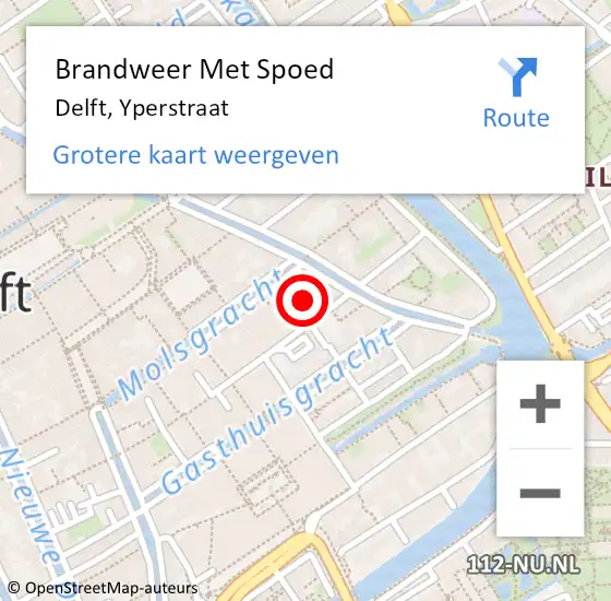 Locatie op kaart van de 112 melding: Brandweer Met Spoed Naar Delft, Yperstraat op 12 september 2023 13:33