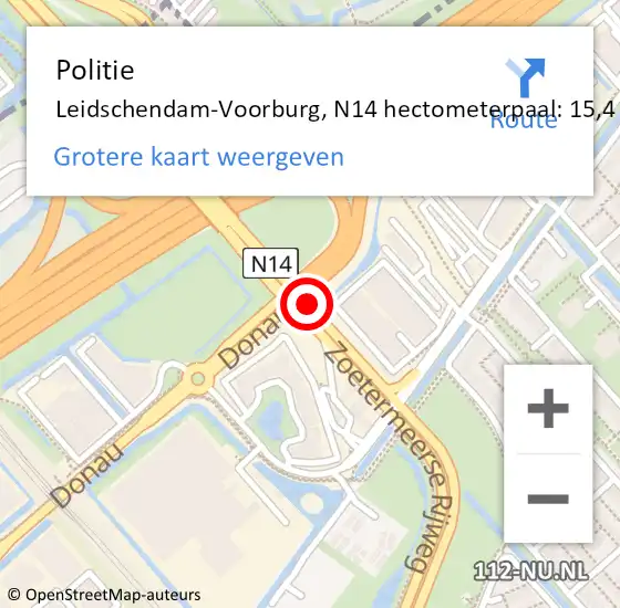 Locatie op kaart van de 112 melding: Politie Leidschendam-Voorburg, N14 hectometerpaal: 15,4 op 12 september 2023 13:42