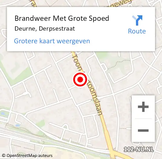 Locatie op kaart van de 112 melding: Brandweer Met Grote Spoed Naar Deurne, Derpsestraat op 12 september 2023 13:47