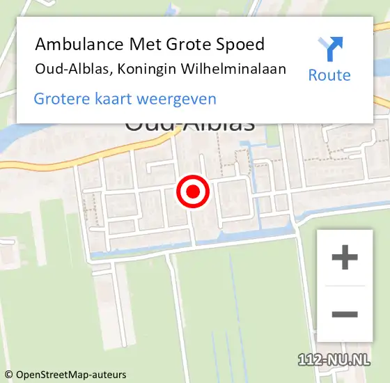 Locatie op kaart van de 112 melding: Ambulance Met Grote Spoed Naar Oud-Alblas, Koningin Wilhelminalaan op 12 september 2023 14:09