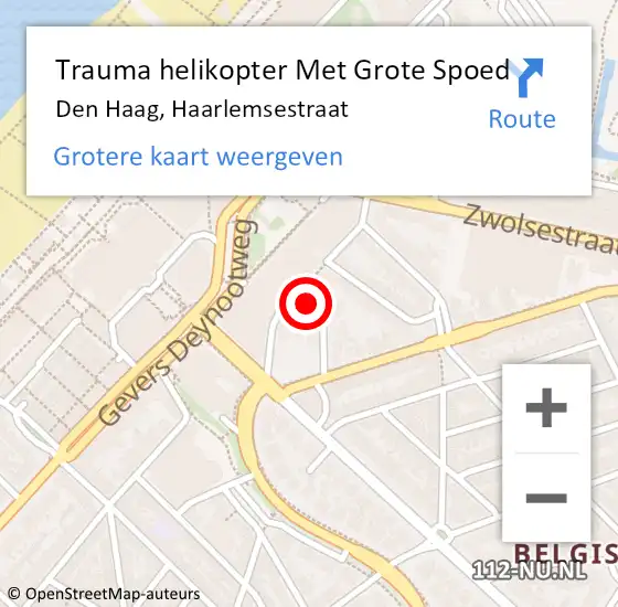 Locatie op kaart van de 112 melding: Trauma helikopter Met Grote Spoed Naar Den Haag, Haarlemsestraat op 12 september 2023 14:17