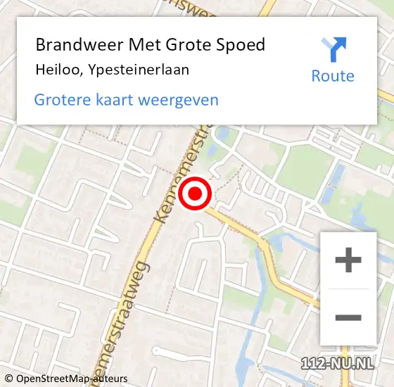 Locatie op kaart van de 112 melding: Brandweer Met Grote Spoed Naar Heiloo, Ypesteinerlaan op 8 september 2014 01:27