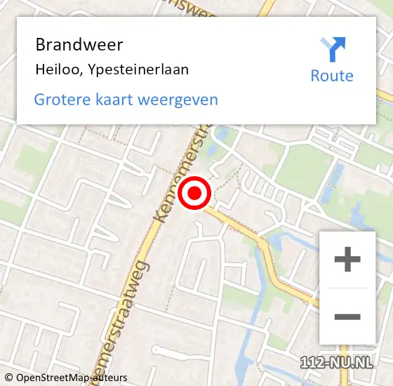 Locatie op kaart van de 112 melding: Brandweer Heiloo, Ypesteinerlaan op 8 september 2014 01:31