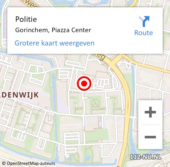 Locatie op kaart van de 112 melding: Politie Gorinchem, Piazza Center op 12 september 2023 15:42