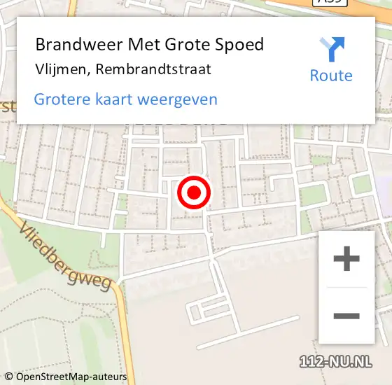 Locatie op kaart van de 112 melding: Brandweer Met Grote Spoed Naar Vlijmen, Rembrandtstraat op 12 september 2023 15:58