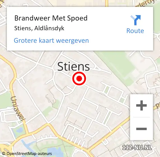 Locatie op kaart van de 112 melding: Brandweer Met Spoed Naar Stiens, Aldlânsdyk op 12 september 2023 15:58