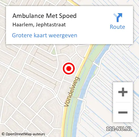 Locatie op kaart van de 112 melding: Ambulance Met Spoed Naar Haarlem, Jephtastraat op 12 september 2023 16:05