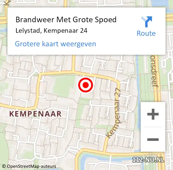 Locatie op kaart van de 112 melding: Brandweer Met Grote Spoed Naar Lelystad, Kempenaar 24 op 12 september 2023 16:51