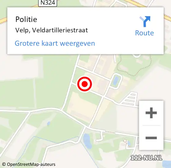 Locatie op kaart van de 112 melding: Politie Velp, Veldartilleriestraat op 12 september 2023 17:06