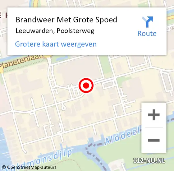 Locatie op kaart van de 112 melding: Brandweer Met Grote Spoed Naar Leeuwarden, Poolsterweg op 12 september 2023 17:11