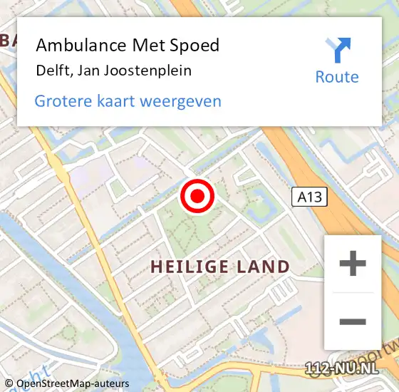 Locatie op kaart van de 112 melding: Ambulance Met Spoed Naar Delft, Jan Joostenplein op 12 september 2023 17:11
