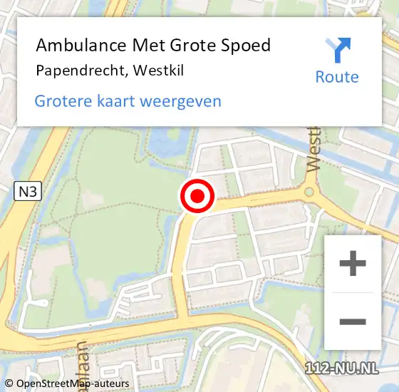 Locatie op kaart van de 112 melding: Ambulance Met Grote Spoed Naar Papendrecht, Westkil op 12 september 2023 17:26