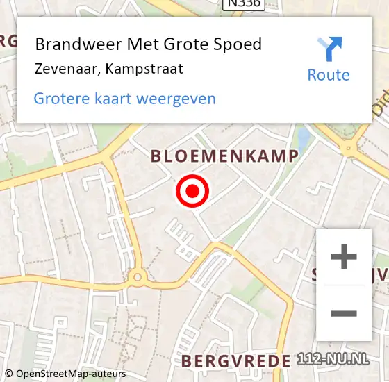 Locatie op kaart van de 112 melding: Brandweer Met Grote Spoed Naar Zevenaar, Kampstraat op 12 september 2023 17:27