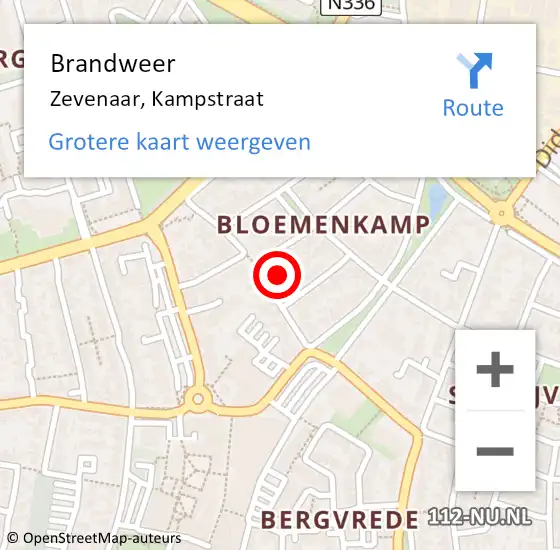 Locatie op kaart van de 112 melding: Brandweer Zevenaar, Kampstraat op 12 september 2023 17:28