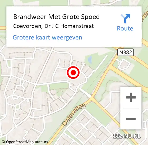 Locatie op kaart van de 112 melding: Brandweer Met Grote Spoed Naar Coevorden, Dr J C Homanstraat op 12 september 2023 17:30