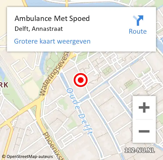 Locatie op kaart van de 112 melding: Ambulance Met Spoed Naar Delft, Annastraat op 12 september 2023 17:32