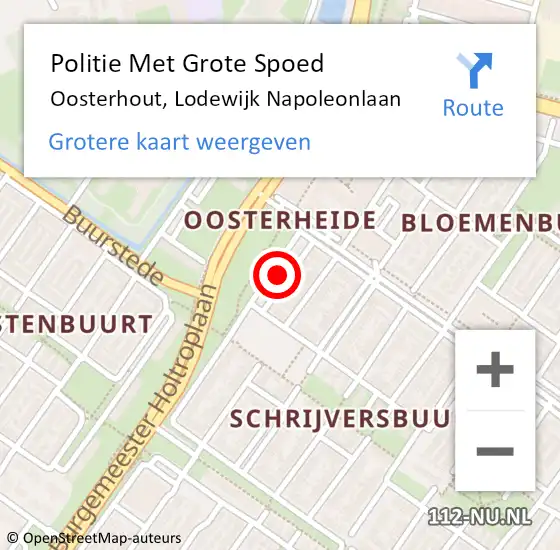 Locatie op kaart van de 112 melding: Politie Met Grote Spoed Naar Oosterhout, Lodewijk Napoleonlaan op 12 september 2023 17:35