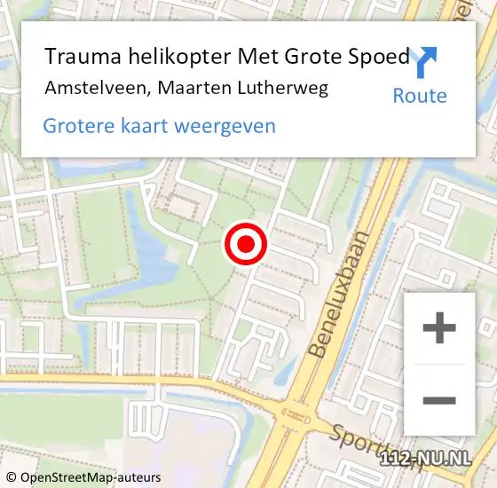 Locatie op kaart van de 112 melding: Trauma helikopter Met Grote Spoed Naar Amstelveen, Maarten Lutherweg op 12 september 2023 17:43