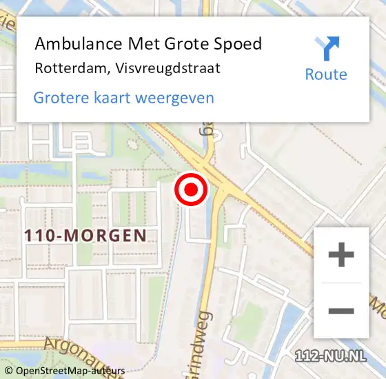 Locatie op kaart van de 112 melding: Ambulance Met Grote Spoed Naar Rotterdam, Visvreugdstraat op 12 september 2023 17:55