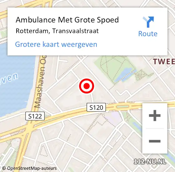 Locatie op kaart van de 112 melding: Ambulance Met Grote Spoed Naar Rotterdam, Transvaalstraat op 12 september 2023 18:28