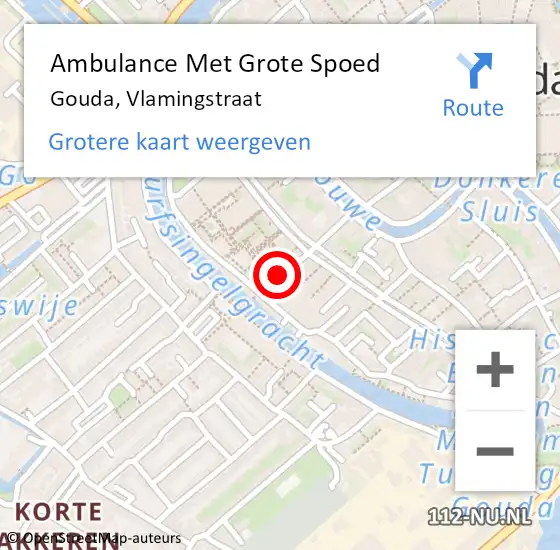 Locatie op kaart van de 112 melding: Ambulance Met Grote Spoed Naar Gouda, Vlamingstraat op 12 september 2023 18:43