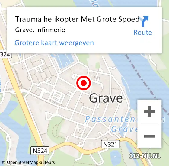 Locatie op kaart van de 112 melding: Trauma helikopter Met Grote Spoed Naar Grave, Infirmerie op 12 september 2023 18:46