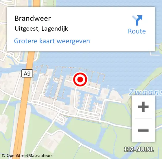 Locatie op kaart van de 112 melding: Brandweer Uitgeest, Lagendijk op 12 september 2023 19:31