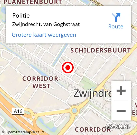 Locatie op kaart van de 112 melding: Politie Zwijndrecht, van Goghstraat op 12 september 2023 19:48