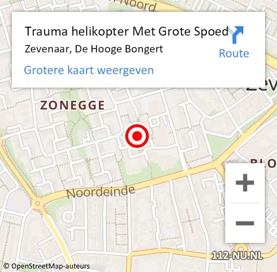 Locatie op kaart van de 112 melding: Trauma helikopter Met Grote Spoed Naar Zevenaar, De Hooge Bongert op 12 september 2023 19:57