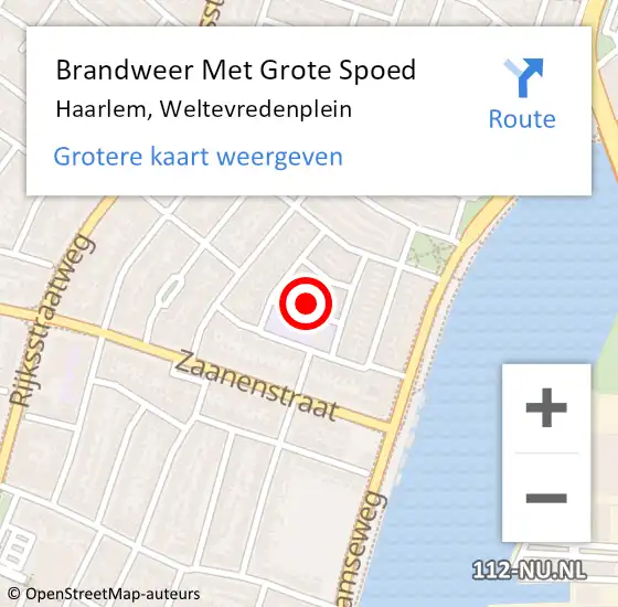 Locatie op kaart van de 112 melding: Brandweer Met Grote Spoed Naar Haarlem, Weltevredenplein op 12 september 2023 20:07