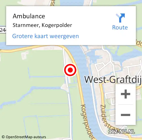 Locatie op kaart van de 112 melding: Ambulance Starnmeer, Kogerpolder op 12 september 2023 20:36