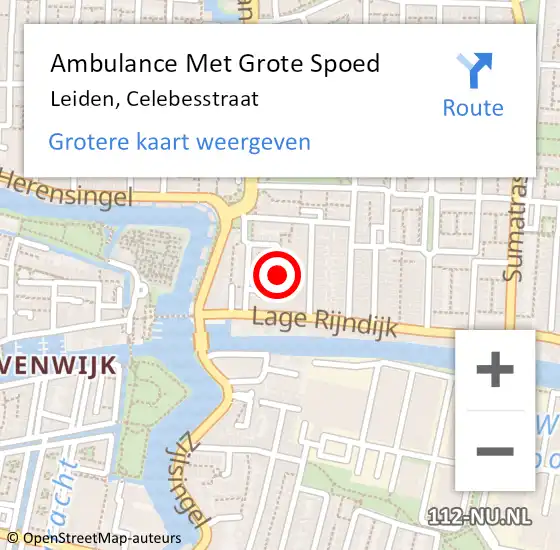 Locatie op kaart van de 112 melding: Ambulance Met Grote Spoed Naar Leiden, Celebesstraat op 12 september 2023 21:20