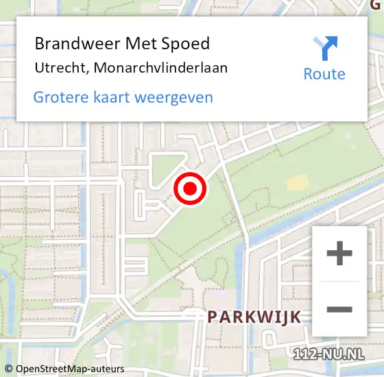 Locatie op kaart van de 112 melding: Brandweer Met Spoed Naar Utrecht, Monarchvlinderlaan op 12 september 2023 21:22