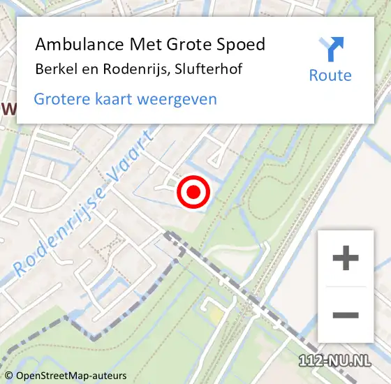 Locatie op kaart van de 112 melding: Ambulance Met Grote Spoed Naar Berkel en Rodenrijs, Slufterhof op 8 september 2014 03:30